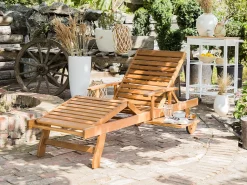 Beliani Akaasiapuinen Aurinkotuoli Raidallisella Pehmusteella Java Outlet