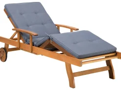 Beliani Akaasiapuinen Aurinkotuoli Sinisella Pehmusteella Java Store