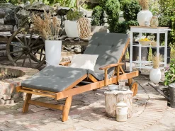 Beliani Akaasiapuinen Aurinkotuoli Tummanharmaalla Pehmusteella Java Cheap