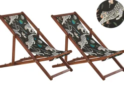 Beliani Aurinkotuoli Tumma Akaasia Vaihtokankaat Luonnonvalkoinen/Musta Leopardi 2 Kpl Anzio Clearance