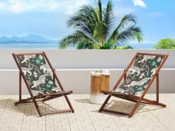 Beliani Aurinkotuoli Tumma Akaasia Vaihtokankaat Luonnonvalkoinen/Musta Leopardi 2 Kpl Anzio Clearance