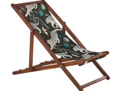 Beliani Aurinkotuoli Tumma Akaasia Vaihtokankaat Luonnonvalkoinen/Musta Leopardi 2 Kpl Anzio Clearance