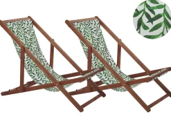 Beliani Aurinkotuoli Tumma Akaasia Vaihtokankaat Luonnonvalkoinen/Valkovihrea Lehdet 2 Kpl Anzio Hot