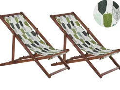 Beliani Aurinkotuoli Tumma Akaasia Vaihtokankaat Luonnonvalkoinen/Vihrea Lehdet 2 Kpl Anzio Online