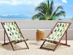 Beliani Aurinkotuoli Tumma Akaasia Vaihtokankaat Luonnonvalkoinen/Vihrea Lehdet 2 Kpl Anzio Online