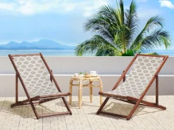 Beliani Aurinkotuoli Tumma Akaasia Vaihtokankaat Luonnonvalkoinen/Beige Abstrakti 2 Kpl Anzio Best Sale