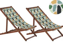 Beliani Aurinkotuoli Tumma Akaasia Vaihtokankaat Luonnonvalkoinen/Monivarinen Taplat 2 Kpl Anzio Sale