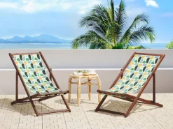 Beliani Aurinkotuoli Tumma Akaasia Vaihtokankaat Luonnonvalkoinen/Monivarinen Taplat 2 Kpl Anzio Sale