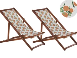 Beliani Aurinkotuoli Tumma Akaasia Vaihtokankaat Luonnonvalkoinen/Valko-Oranssi Appelsiinit 2 Kpl Anzio Flash Sale