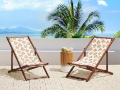 Beliani Aurinkotuoli Tumma Akaasia Vaihtokankaat Luonnonvalkoinen/Valko-Oranssi Appelsiinit 2 Kpl Anzio Flash Sale