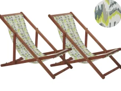 Beliani Aurinkotuoli Tumma Akaasia Vaihtokankaat Luonnonvalkoinen/Keltaharmaa Siksak 2 Kpl Anzio New