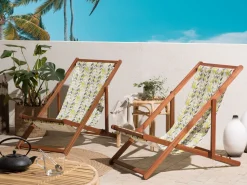 Beliani Aurinkotuoli Tumma Akaasia Vaihtokankaat Luonnonvalkoinen/Keltaharmaa Siksak 2 Kpl Anzio New