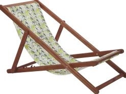 Beliani Aurinkotuoli Tumma Akaasia Vaihtokankaat Luonnonvalkoinen/Keltaharmaa Siksak 2 Kpl Anzio New