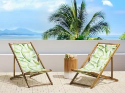 Beliani Aurinkotuoli Vaalea Akaasia Vaihtokankaat Luonnonvalkoinen/Vaaleanvihrea Palmunlehdet 2 Kpl Anzio Best