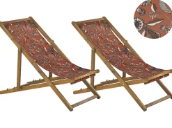 Beliani Aurinkotuoli Vaalea Akaasia Vaihtokankaat Luonnonvalkoinen/Punainen Kukat 2 Kpl Anzio Shop