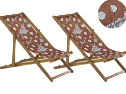 Beliani Aurinkotuoli Vaalea Akaasia Vaihtokankaat Luonnonvalkoinen/Punainen Unikko 2 Kpl Anzio Shop