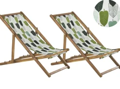 Beliani Aurinkotuoli Vaalea Akaasia Vaihtokankaat Luonnonvalkoinen/Vihrea Lehdet 2 Kpl Anzio Hot