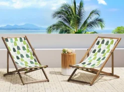 Beliani Aurinkotuoli Vaalea Akaasia Vaihtokankaat Luonnonvalkoinen/Vihrea Lehdet 2 Kpl Anzio Hot