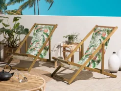 Beliani Aurinkotuoli Vaalea Akaasia Vaihtokankaat Luonnonvalkoinen/Monivarinen Flamingo 2 Kpl Anzio Outlet