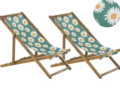 Beliani Aurinkotuoli Vaalea Akaasia Vaihtokankaat Luonnonvalkoinen/Monivarinen Kamomilla 2 Kpl Anzio Sale