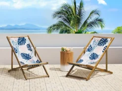 Beliani Aurinkotuolin Vaihtokangas Palmunlehdet Sininen 2 Kpl Anzio/Avellino Cheap