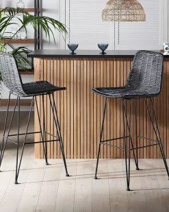 Beliani Baarituoli Rottinki Musta 2 Kpl Cassita Cheap