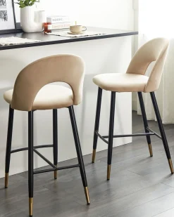 Beliani Baarituoli Sametti Beige 2 Kpl Falton Fashion