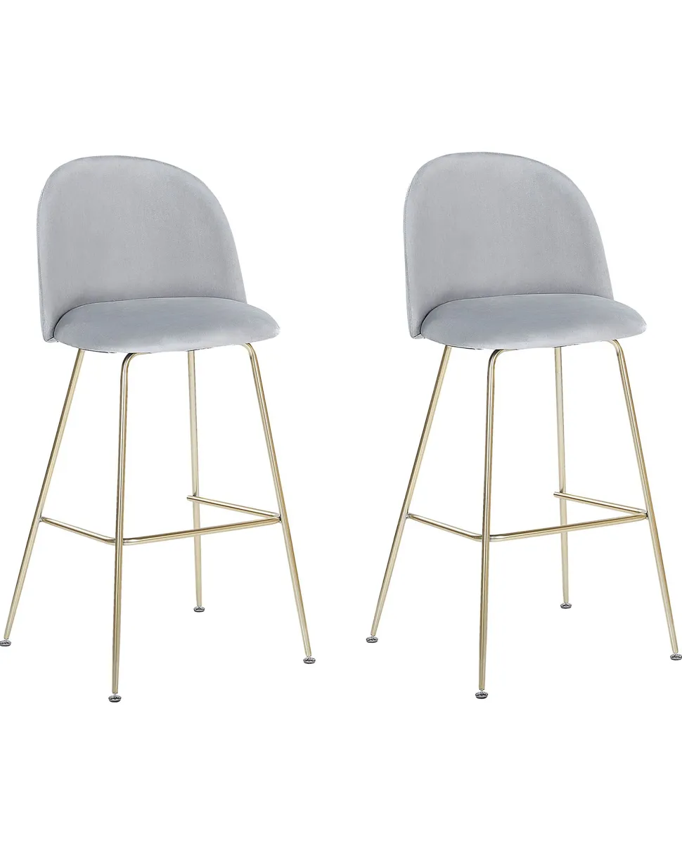 Beliani Baarituoli Sametti Vaaleanharmaa 2 Kpl Arcola Fashion