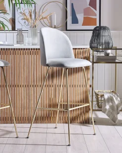 Beliani Baarituoli Sametti Vaaleanharmaa 2 Kpl Arcola Fashion