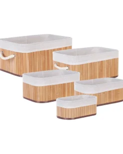 Beliani Bambukori Vaalea Puu 5 Kpl Talpe Outlet