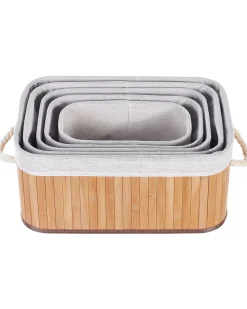 Beliani Bambukori Vaalea Puu 5 Kpl Talpe Outlet