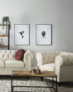 Beliani Beige Kangasverhoiltu Nojatuoli Chesterfield Clearance