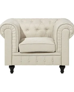 Beliani Beige Kangasverhoiltu Nojatuoli Chesterfield Clearance