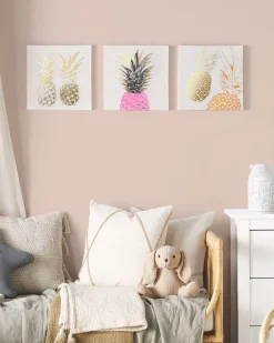 Beliani Canvas-Taulu Vaaleanpunainen/Kulta 30 X 30 Cm 3 Kpl Apesika New