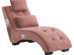 Beliani Divaani Bluetooth-Kaiuttimella Ja Usb-Portilla Sametti Vaaleanpunainen Simorre Clearance
