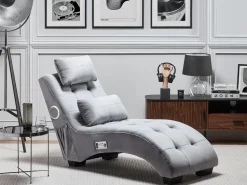 Beliani Divaani Bluetooth-Kaiuttimella Ja Usb-Portilla Sametti Harmaa Simorre New