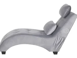 Beliani Divaani Bluetooth-Kaiuttimella Ja Usb-Portilla Sametti Harmaa Simorre New