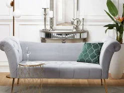 Beliani Divaani Sametti Vaaleanharmaa Nantilly New