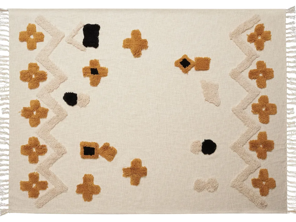 Beliani Huopa Puuvilla Beige/Keltainen 130 X 180 Cm Adoni Shop