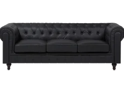 Beliani Iso Musta 3-Istuttava Keinonahkasohva Chesterfield Discount