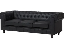 Beliani Iso Musta 3-Istuttava Keinonahkasohva Chesterfield Discount