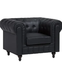 Beliani Iso Musta Keinonahkaverhoiltu Nojatuoli Chesterfield Clearance