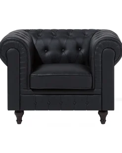 Beliani Iso Musta Keinonahkaverhoiltu Nojatuoli Chesterfield Clearance