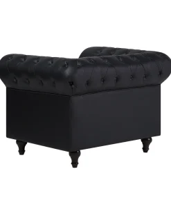 Beliani Iso Musta Keinonahkaverhoiltu Nojatuoli Chesterfield Clearance