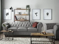 Beliani Iso Vaaleanharmaa Kangasverhoiltu Nojatuoli Chesterfield Online