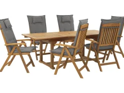 Beliani 6-Istuttava Akaasiapuinen Ulkoruokailuryhma Harmailla Pehmusteilla Java New