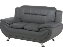 Beliani 2-Istuttava Harmaa Keinonahkainen Sohva Leira Flash Sale