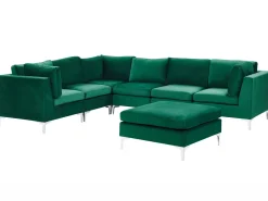 Beliani 6-Istuttava Kulmasohva Ja Rahi Sametti Oikeak. Vihrea Evja Cheap