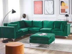 Beliani 6-Istuttava Kulmasohva Ja Rahi Sametti Oikeak. Vihrea Evja Cheap