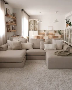 Beliani 5-Istuttava Kulmasohva Ja Rahi Kangas Oikeak. Beige Oslo Store